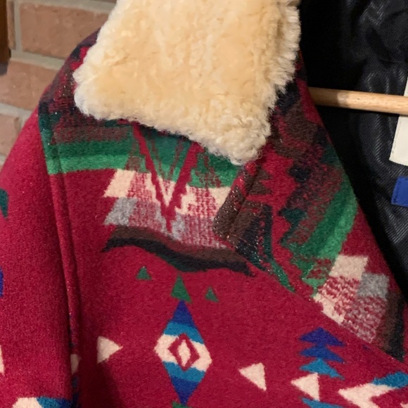 SOLD!!! M Pendleton Wool Shearling Indian Blanket Coat - Picture 3 of 14